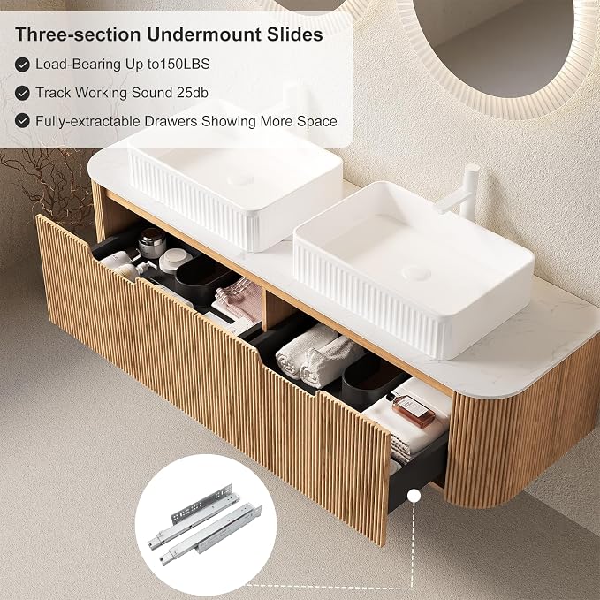 60 Inch Bathroom Vanity with Double Sink, Floating Bathroom Cabinet with White - Image 5