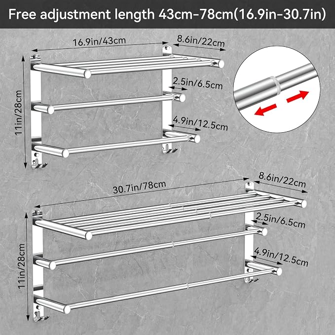 Adjustable Towel Bar for Bathroom Wall Mount17-30.7inch Adhesive Shower Towel - Image 3