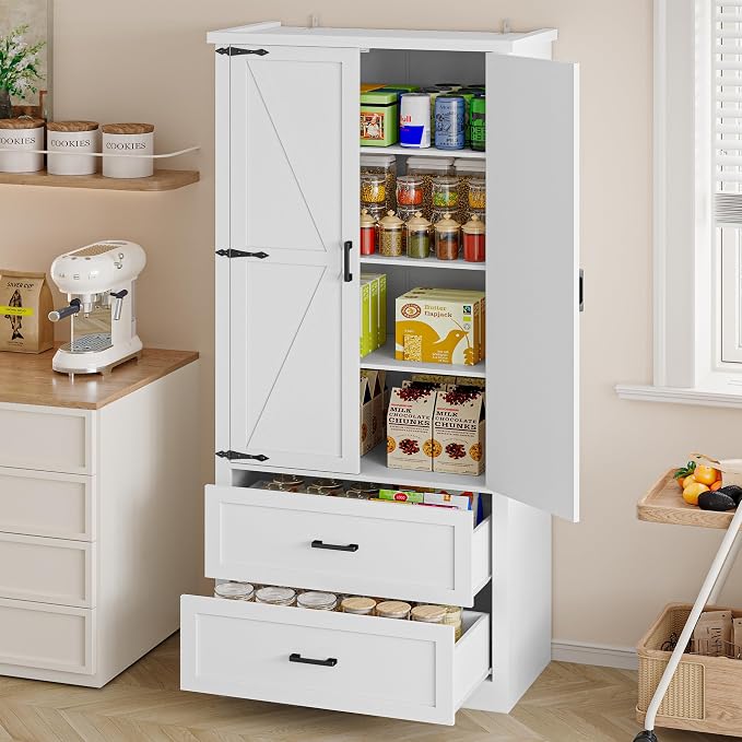 Pantry Organizers and Storage Cabinet, 71” Barn Door White Kitchen Cabinet - Image 8