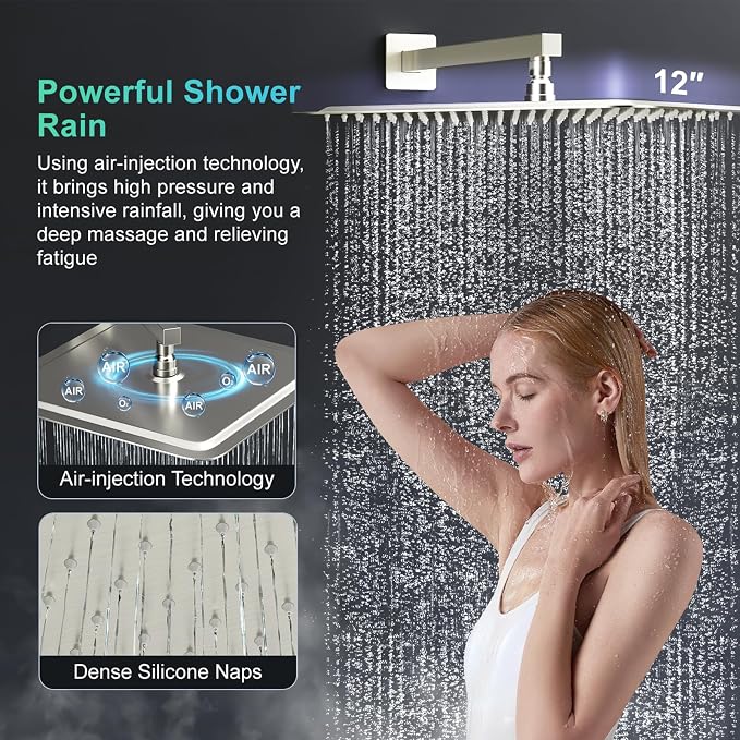 SR SUN RISE 12 Inch Square Shower System, Rain Shower Head and Slide Bar - Image 3