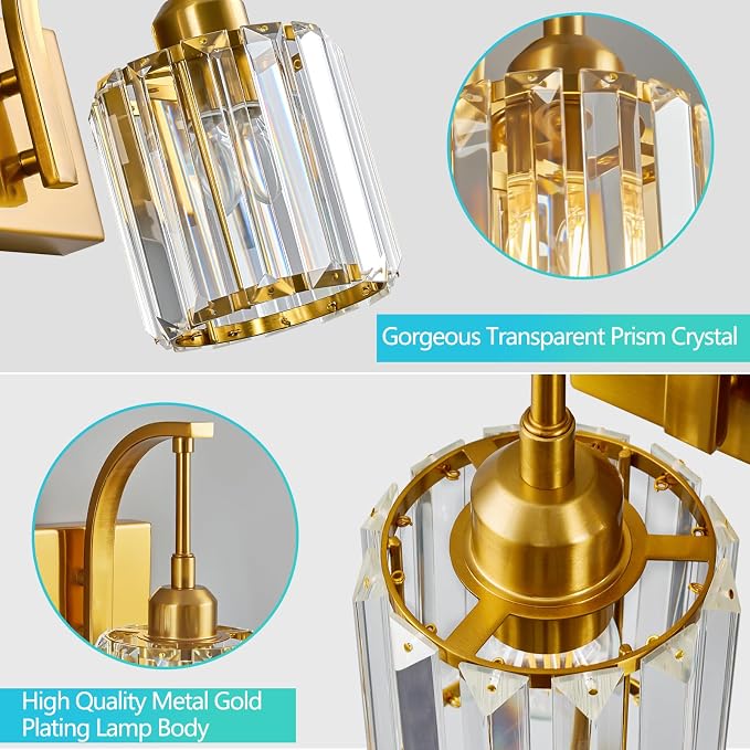 4-Light Crystal Vanity Light, Modern Gold Bathroom Wall Sconce - Image 5