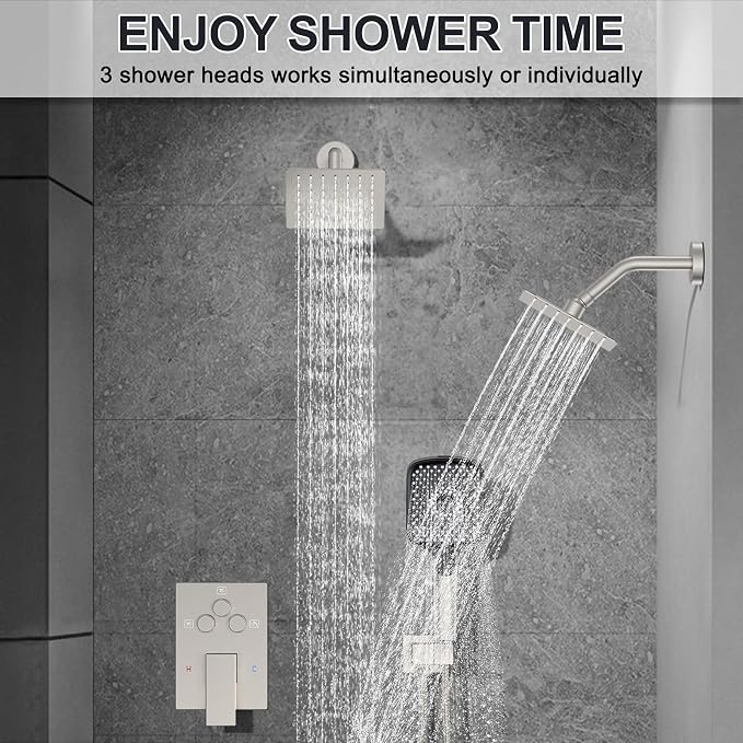 Iriber Shower Faucet Set Brushed Nickel, Push Button Diverter Bathtub Shower - Image 3