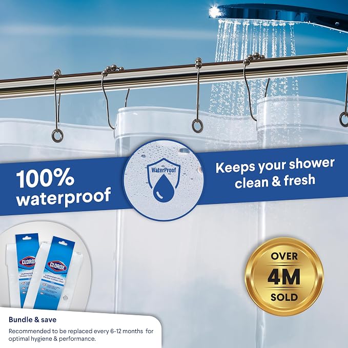 Clorox Shower Curtain Liner, Premium Lightweight Durable Waterproof 4g PEVA - Image 6