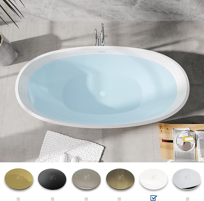 FerdY Koh Samui 65" Freestanding Bathtub, Elegant Oval Shape, Double Walled - Image 4