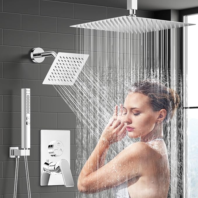 Shower Faucet Set, 3-Setting Push Button Polish Chrome Shower System, 12 Inch - Image 2