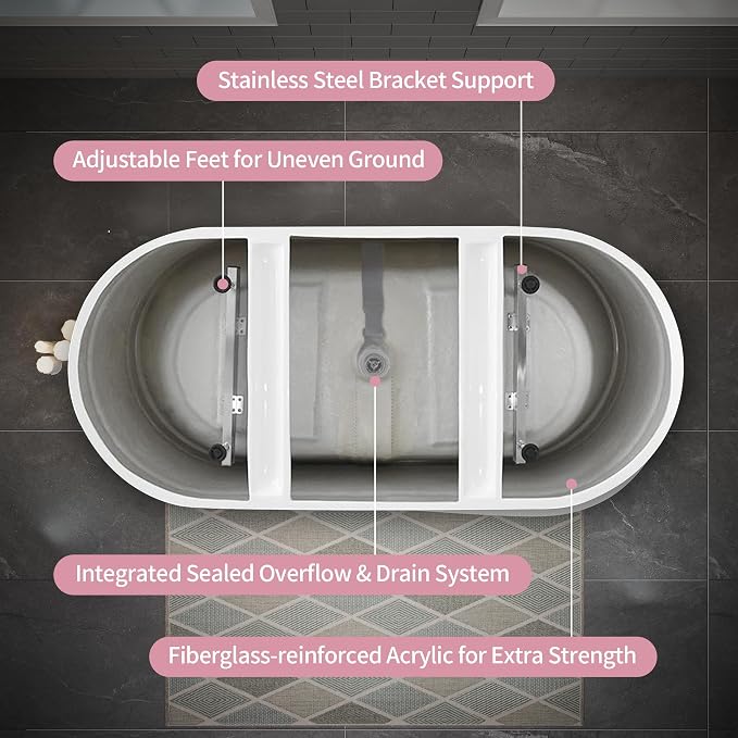 ABRUZZO 55" Acrylic Freestanding Bathtub - Image 9