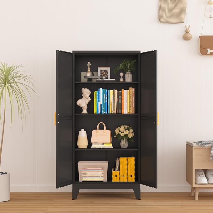 Metal Storage Cabinet With 2 Doors and 3 Adjustable Shelves, Utility Cabinet - Image 9