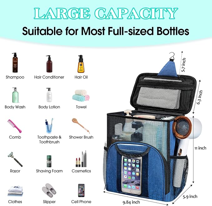 Attmu Mesh Shower Caddy Portable Dorm Tote Bag, Quick Dry Hanging Toiletry Bag - Image 2