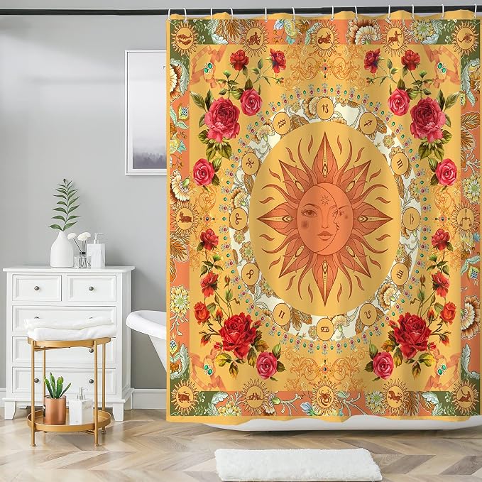 Bohemian Shower Curtain, Boho Floral Print Water Repellent Polyester Fabric - Image 8