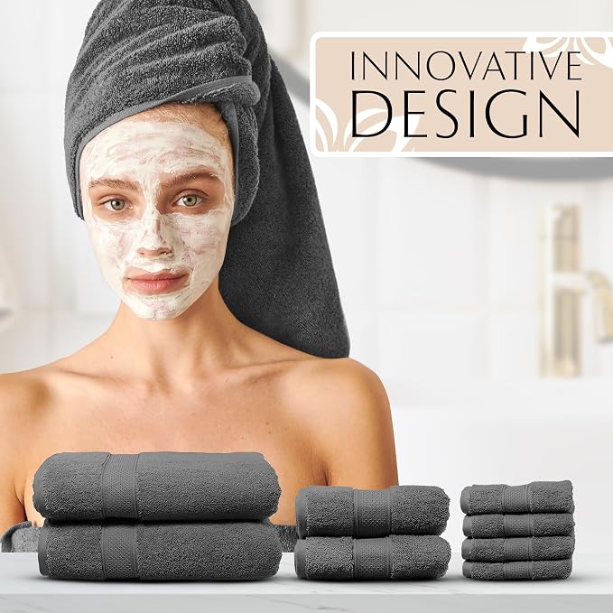 MAURA Grey Bath Towel Set of 8 for Bathroom. Turkish Cotton Luxury Bath Towels. - Image 5