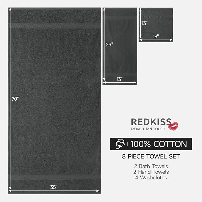 REDKISS Luxury 100% Cotton 8 Piece Bath Towel Sets, 2 Bath Sheets, 2 Hand - Image 3