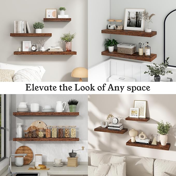 Floating Shelves for Wall, 9.3" Deep Wall Mounted Rustic Wood Shelves for - Image 8