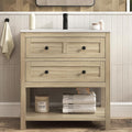 30 Inch Bathroom Vanity with Sink, Farmhouse Storage Cabinet with Drawers & by DELUXELIVING