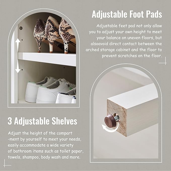 71" Tall Arched Bathroom Storage Cabinet, 8-Tier Modern Farmhouse Storage - Image 4