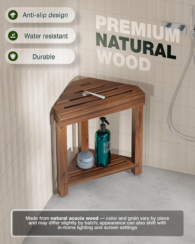 BLUEWEST Shower Foot Stool for Shaving Legs, Acacia Wood Bathroom Foot Rest - Image 3
