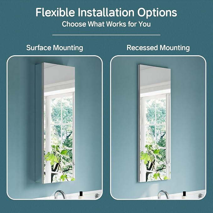 12"x36" Recessed Medicine Cabinet Mirror, Aluminum Silver Medicine Cabinet - Image 7