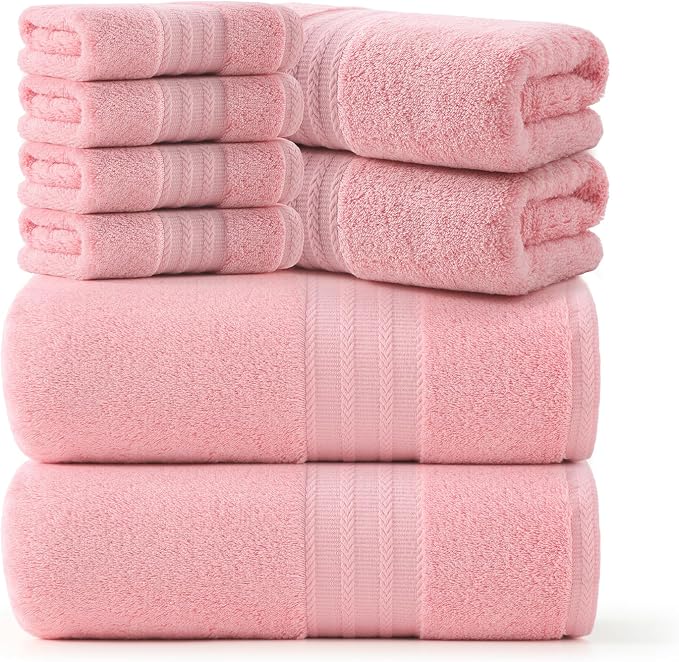 REDKISS Pink Towel Set of 8-100% Cotton Luxury Bath Towels Set - Image 9