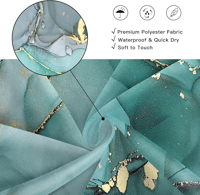 Extra Long Shower Curtain 72 x 84 Inch, Turquoise Tall Abstract Marble Shower - Image 4