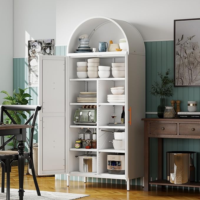 GangMeri Farmhouse Kitchen Pantry Cabinet, Arched Storage Cabinet - Image 7