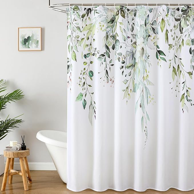 Colorful Star Sage Green Eucalyptus Waterproof Shower Curtain Set by Colorful+Star