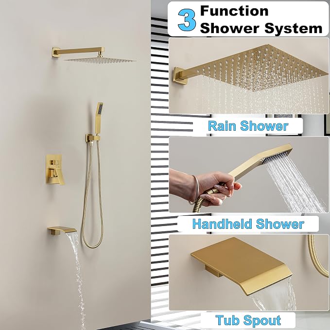 Shower System with Tub Spout, Shower Faucet Set with 10 Inch Rain Showerhead - Image 8