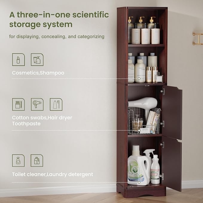 67" Tall Bathroom Organizer and Storage, Narrow Storage Cabinet - Image 5