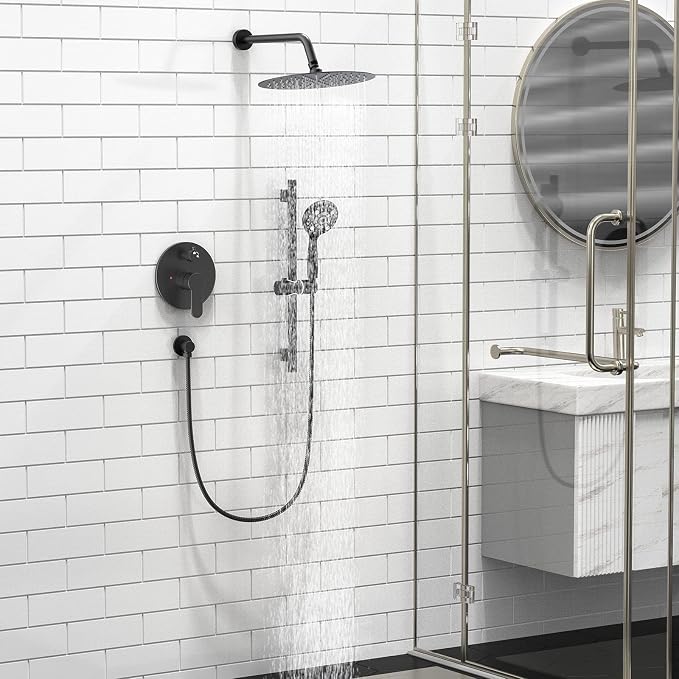 SR SUN RISE 12 Inch Slide Bar Shower System, Round Shower Faucets Sets Complete - Image 2
