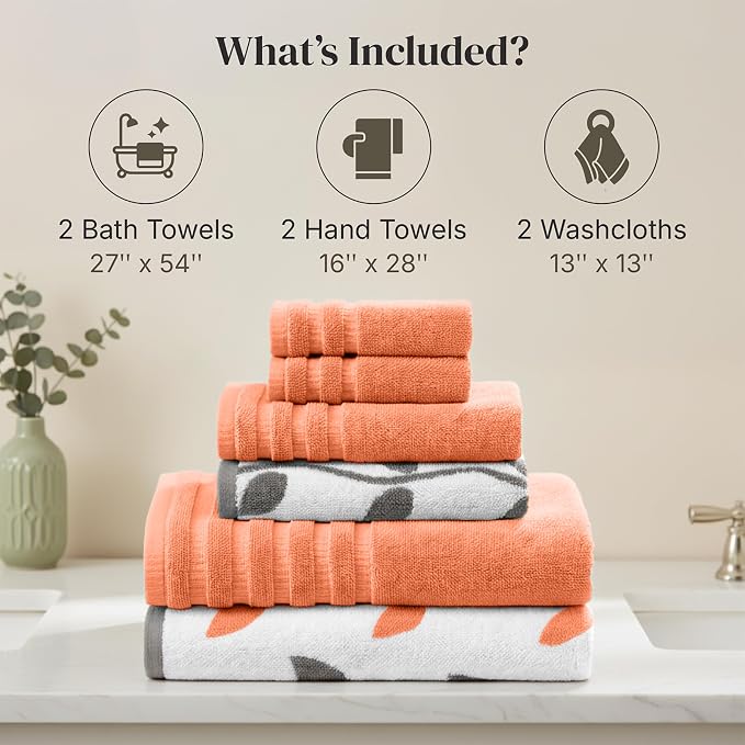 Modern Threads Organic Vines 6-Piece 100% Cotton Towel Set – Yarn Dyed Jacquard - Image 3