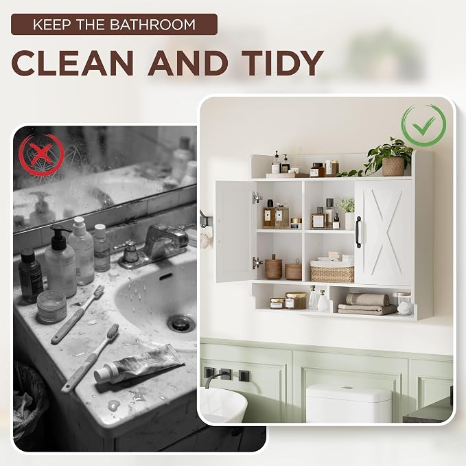 White Bathroom Wall Cabinet, Wall Mount Storage Cabinet, Floating Medicine - Image 5
