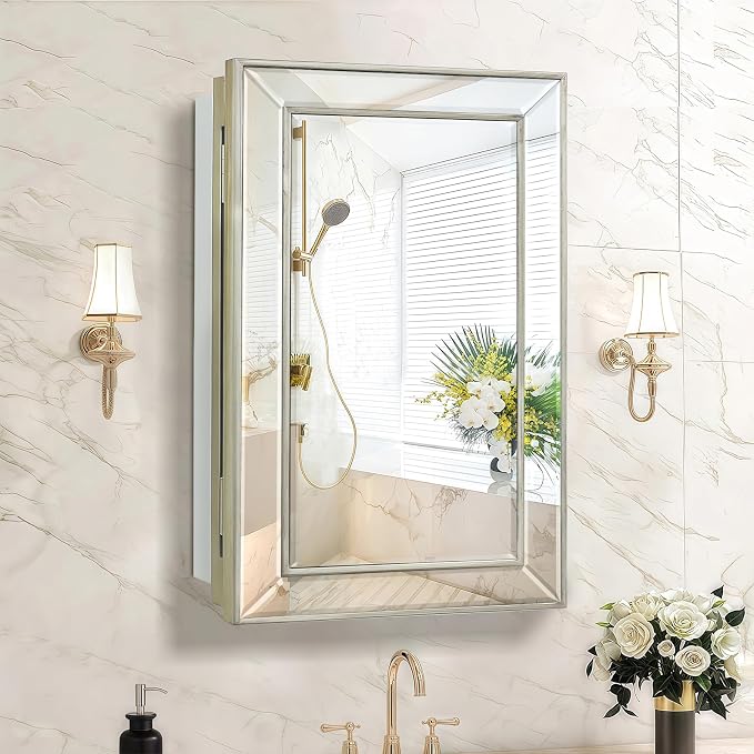 Medicine Cabinet with 16.2"x26" Mirror, Removable Shelves, Recessed or Wall by Jesantab
