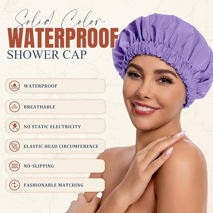 Reusable Shower Cap for Women, Stylish Large Waterproof Shower Bonnet Washable - Image 2