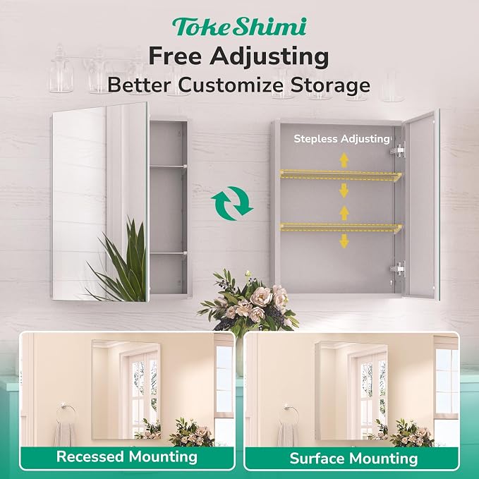 TokeShimi 30 x 26 Silver Aluminum Medicine Cabinet Mirror - Image 6