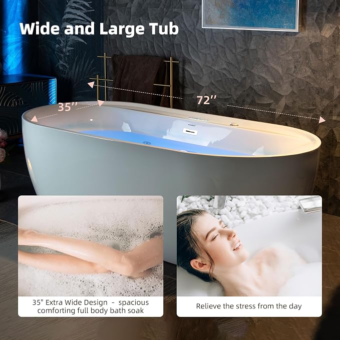 WOODBRIDGE 72" x 35-3/8" Whirlpool and Air Bath Heated Soaking Combination Tub - Image 6