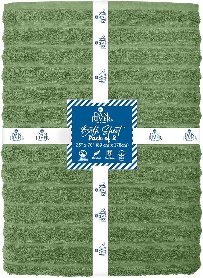 DAN RIVER Pack of 2 Bath Sheet 35x70 Inches, Extra Large Ribbed Quick Dry Bath - Image 2