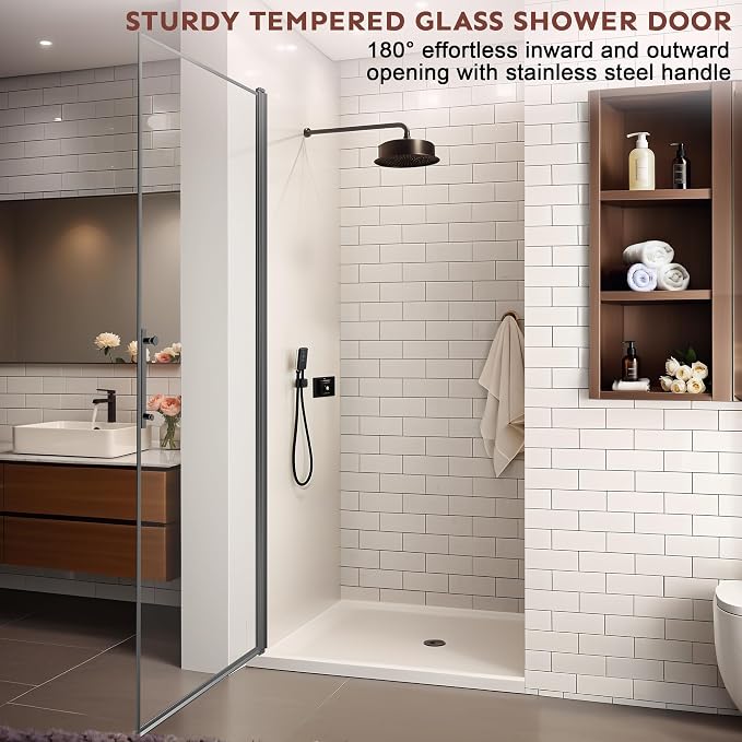 36-Inch Black Shower Door – 72" Height – 115° Opening – Magnetic Seal – - Image 2