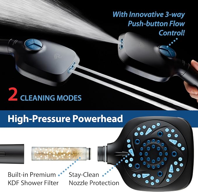 6-way High Pressure 82 Spray Mode Filtered Showerhead Combo - Image 5