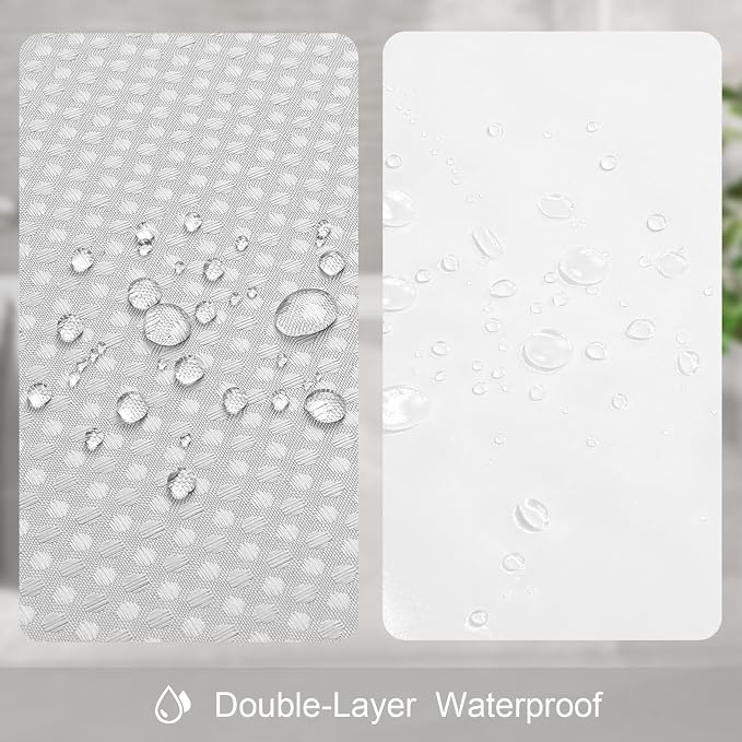3 in 1 Long Light Grey Shower Curtain Set-72 W x 78 H, Modern Waffle and PEVA - Image 6