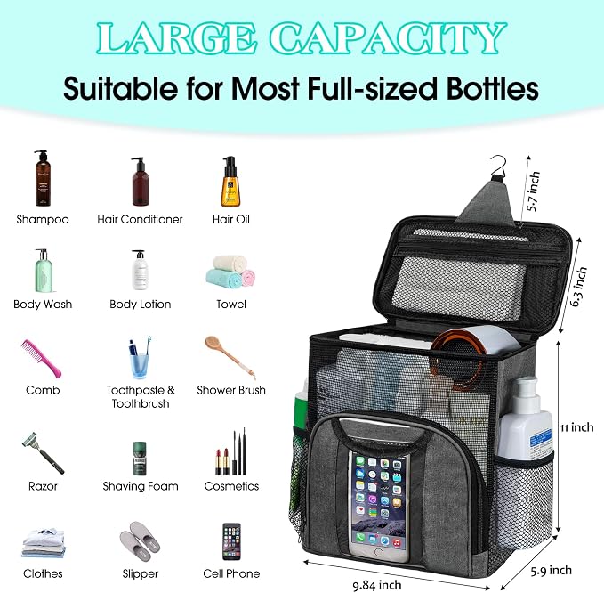 Attmu Mesh Shower Caddy Portable Dorm Tote Bag, Quick Dry Hanging Toiletry Bag - Image 2