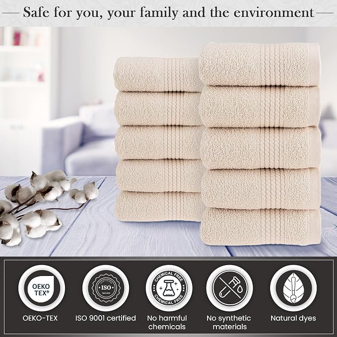 HALLEY Turkish Cotton Towels Washcloths Super Soft Highly Absorbent 100% Cotton - Image 4
