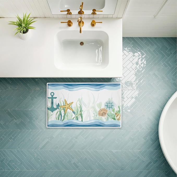 Stupell Industries Bayside Sea Life & Waves Plush Bathroom Mat & Bath Rug - Image 3