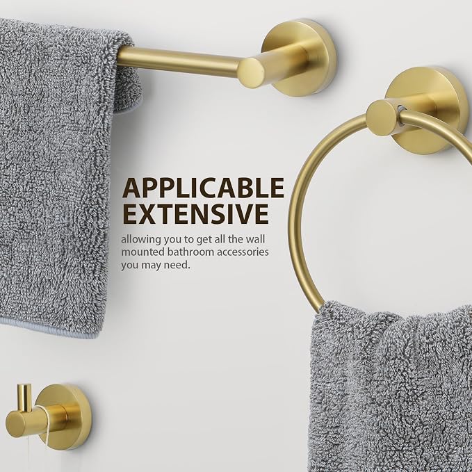 Brushed Gold Bathroom Hardware Set 4 Piece Towel bar Set, Towel Rack - Image 3
