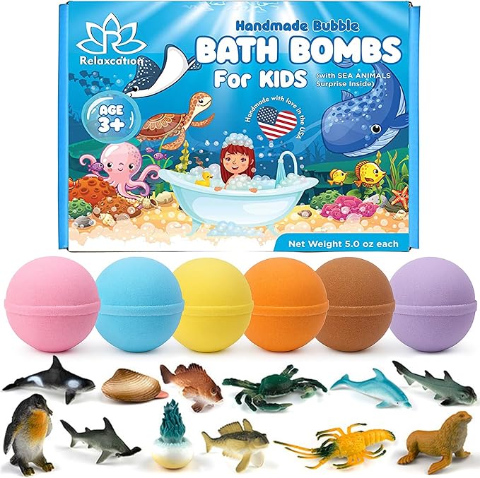 Made in USA Bath Bombs for Kids Surprise Toys Inside SEA Animals by Relaxcation
