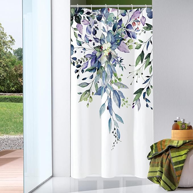 Gibelle Small Stall Shower Curtain 36 x 72, Narrow Green Eucalyptus Leaves by Gibelle