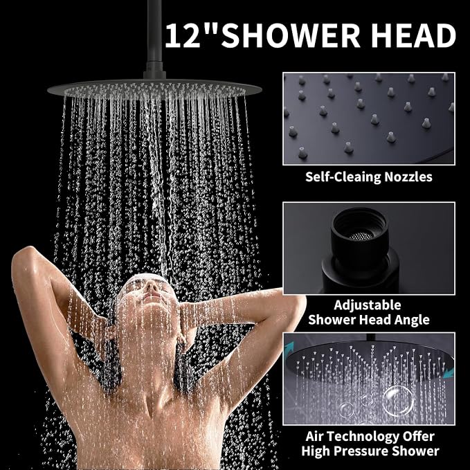 Shower Faucet Set Matte Black Shower System Temperature Display Diverter Shower - Image 2