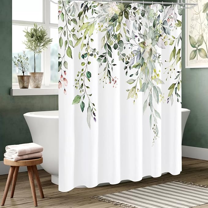 Gibelle Extra Long Shower Curtain 72 x 84, Tall Sage Green Floral Fabric Shower - Image 2