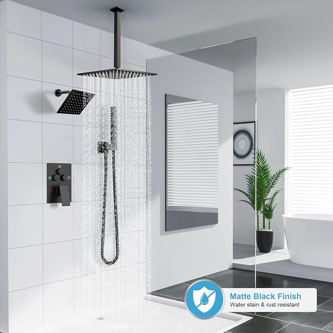 Shower Faucet Set Matte Black Shower System, Ceiling Mount 10 Inch Shower Head - Image 2