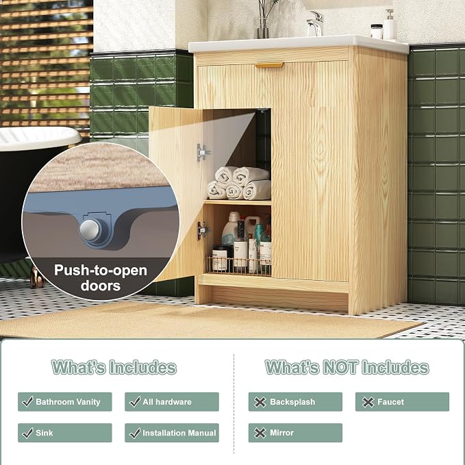 24 Inch Bathroom Vanity with Sink, Bathroom Vanity Cabinet with Single Sink - Image 5