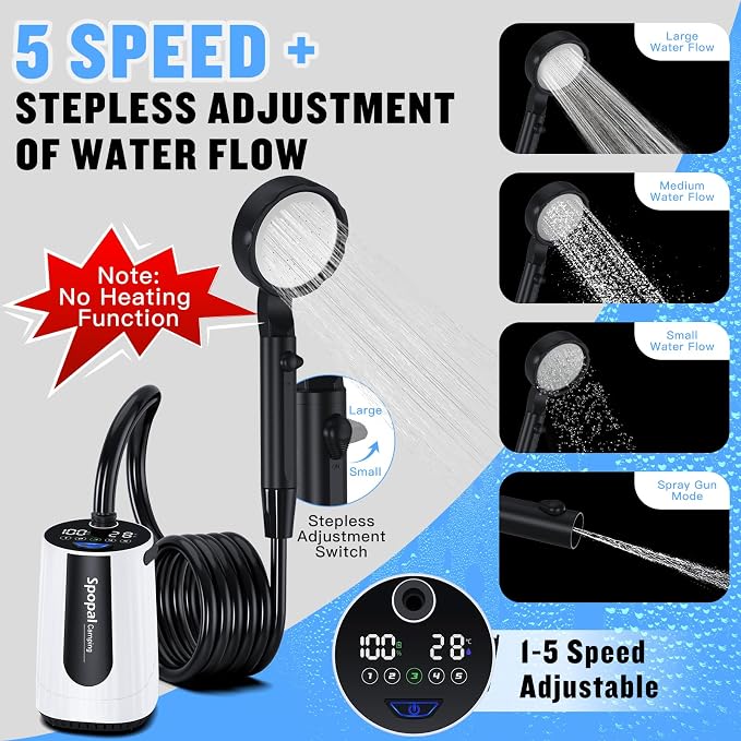 Portable Shower for Camping, 10000mAh Rechargeable Camping Shower - Image 3