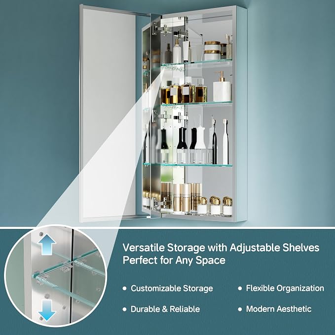 16"x36" Bathroom Mirror Medicine Cabinet, Aluminum Medicine Cabinet - Image 4