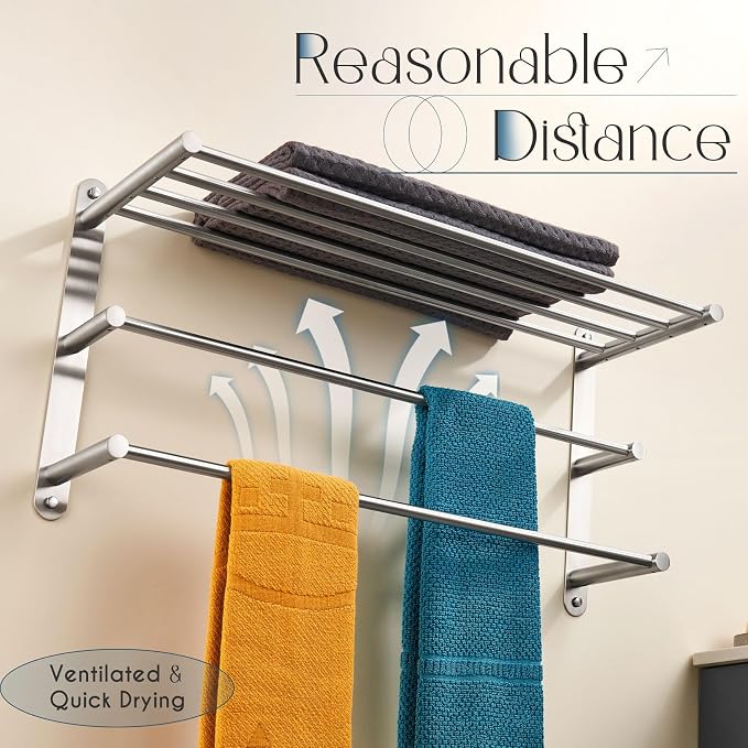 KOKOSIRI 3 Tier Bath Towel Bar 24 Inch Wall Mounting Rack - Image 5